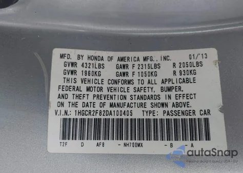 2013 Honda Accord Ex-L из США, поврежденный, VIN 1HGCR2F82DA100405